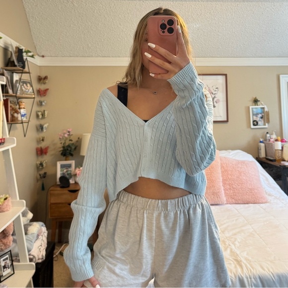 Blue Knit Button Up Cardigan - Picture 2 of 2